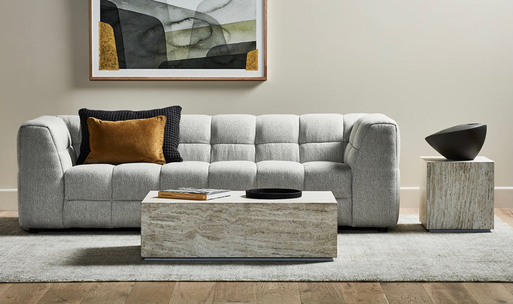Elle Block Rectangular Coffee Table Natural Travertine