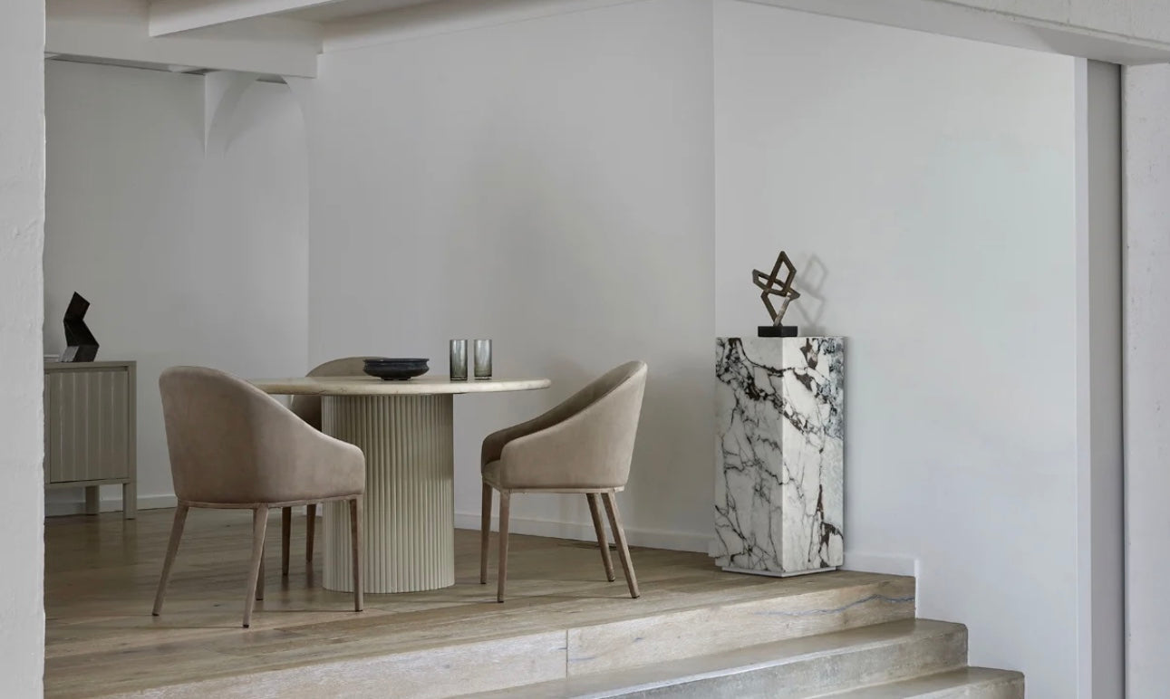 Benjamin Ripple Marble Dining Table White/Black 1200mm