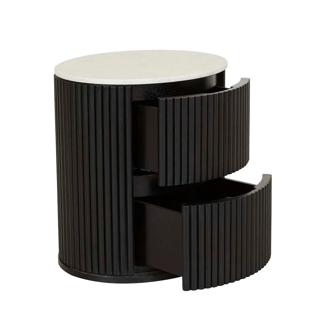 Benjamin Ripple Marble Bedside Table Black/White