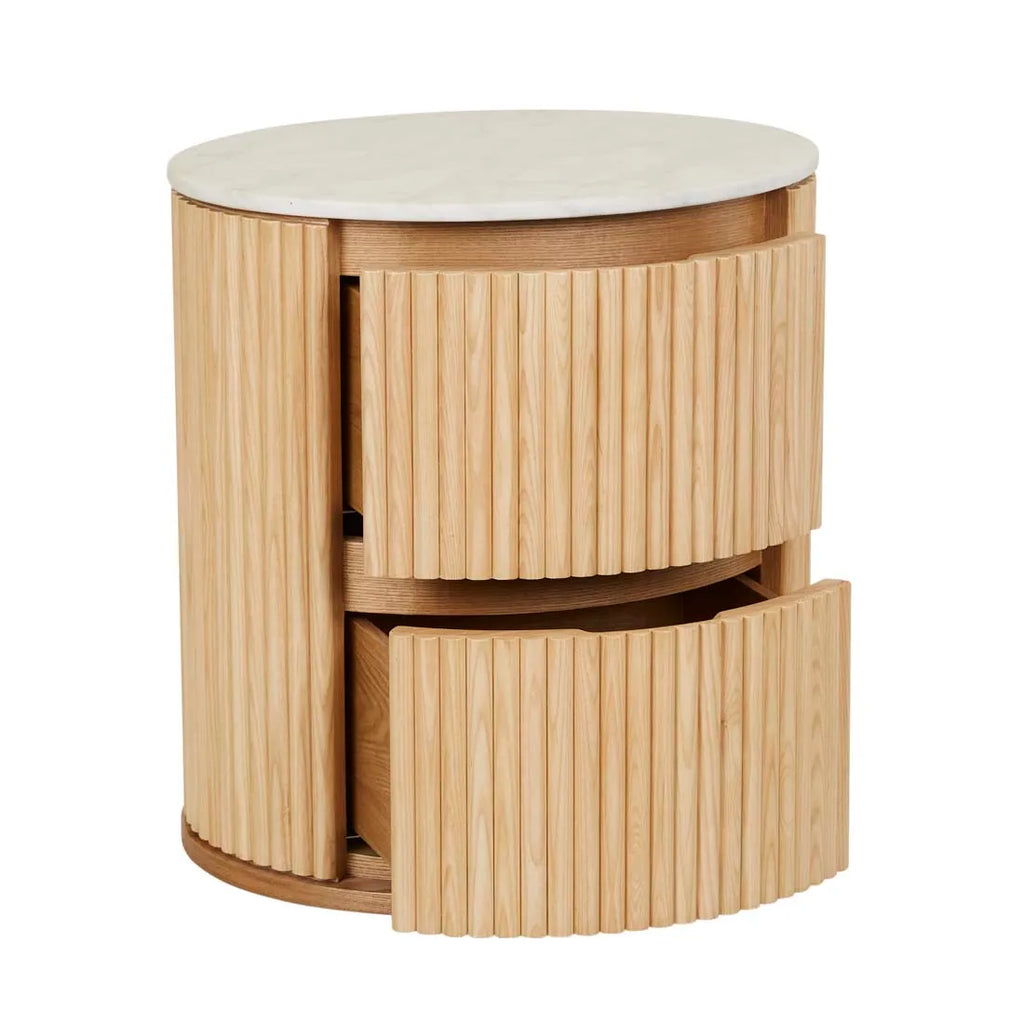 Benjamin Ripple Marble Bedside Table Natural/White