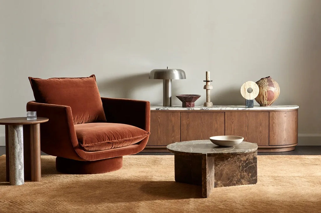 Oberon Crescent Marble Entertainment Unit Smoked Ash 2100mm