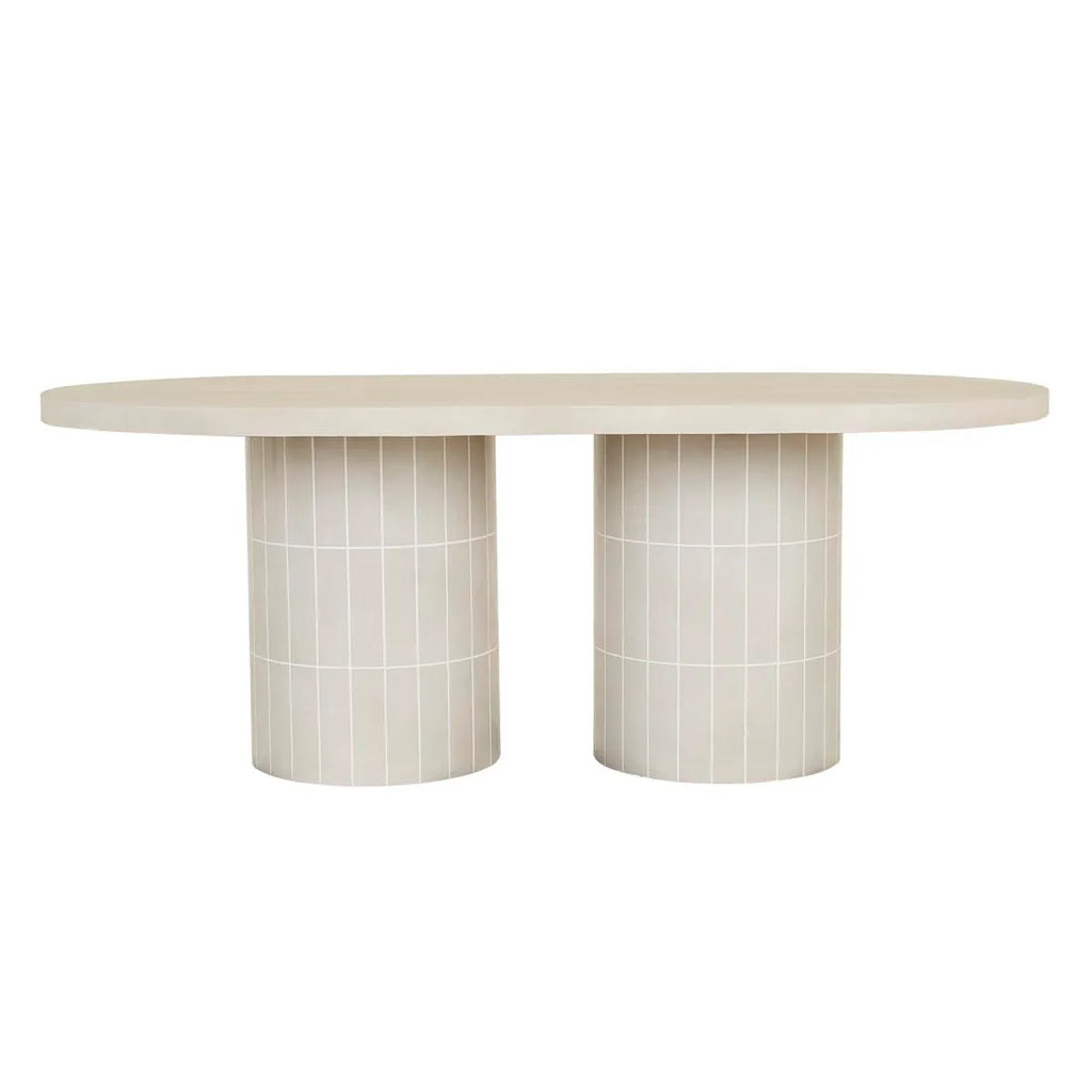 Seville Tile Dining Table Oval Pearl White
