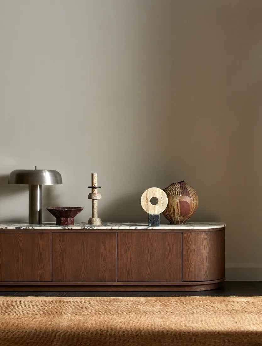 Oberon Crescent Marble Entertainment Unit Smoked Ash 2100mm