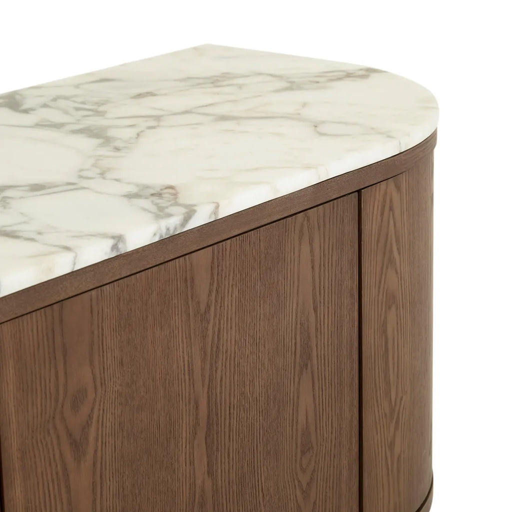 Oberon Crescent Marble Entertainment Unit Smoked Ash 2100mm