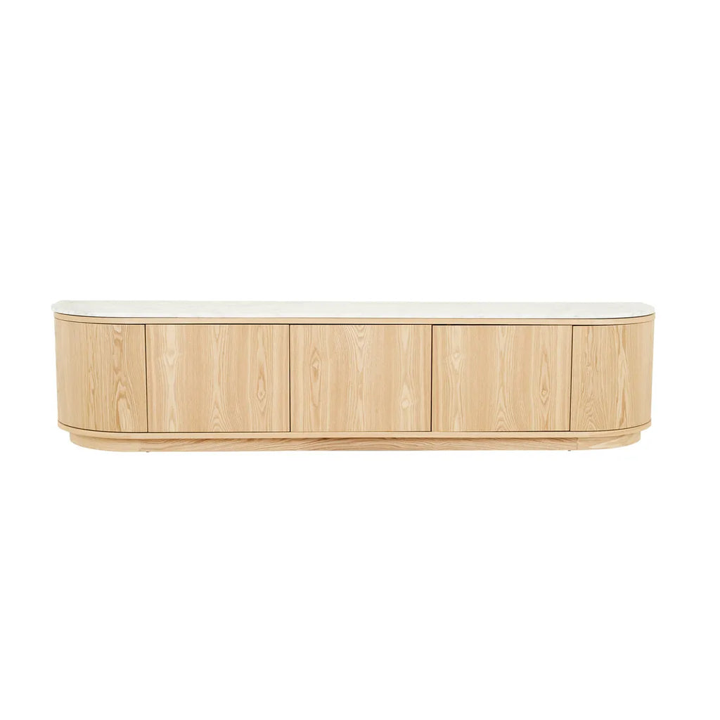 Oberon Crescent Marble Entertainment Unit Natural 2100mm