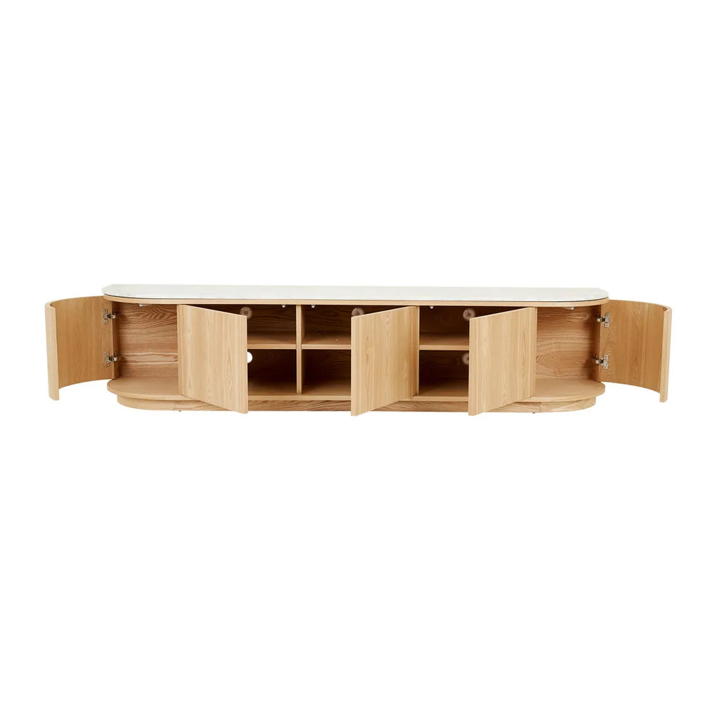 Oberon Crescent Marble Entertainment Unit Natural 2100mm