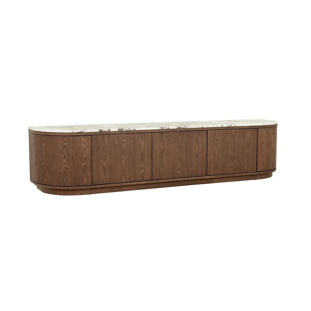 Oberon Crescent Marble Entertainment Unit Smoked Ash 1800mm