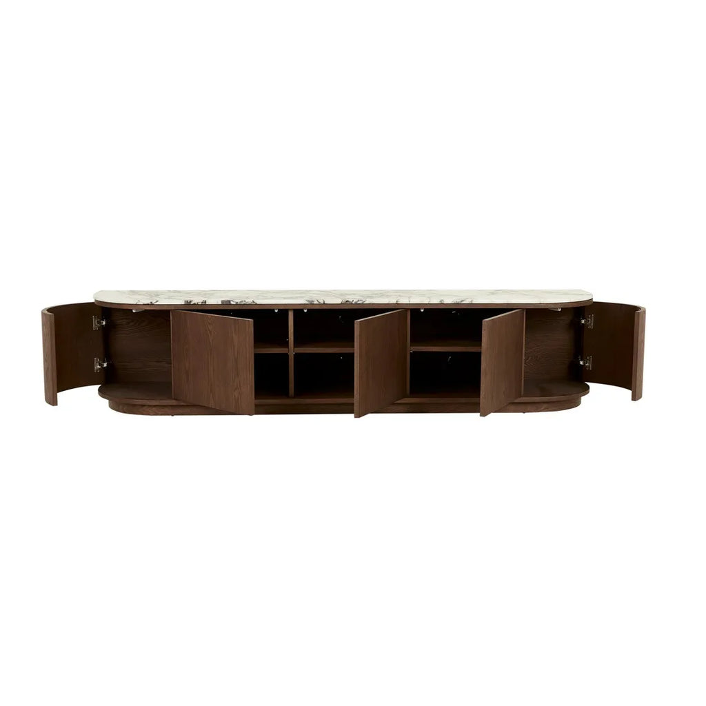 Oberon Crescent Marble Entertainment Unit Smoked Ash 1800mm