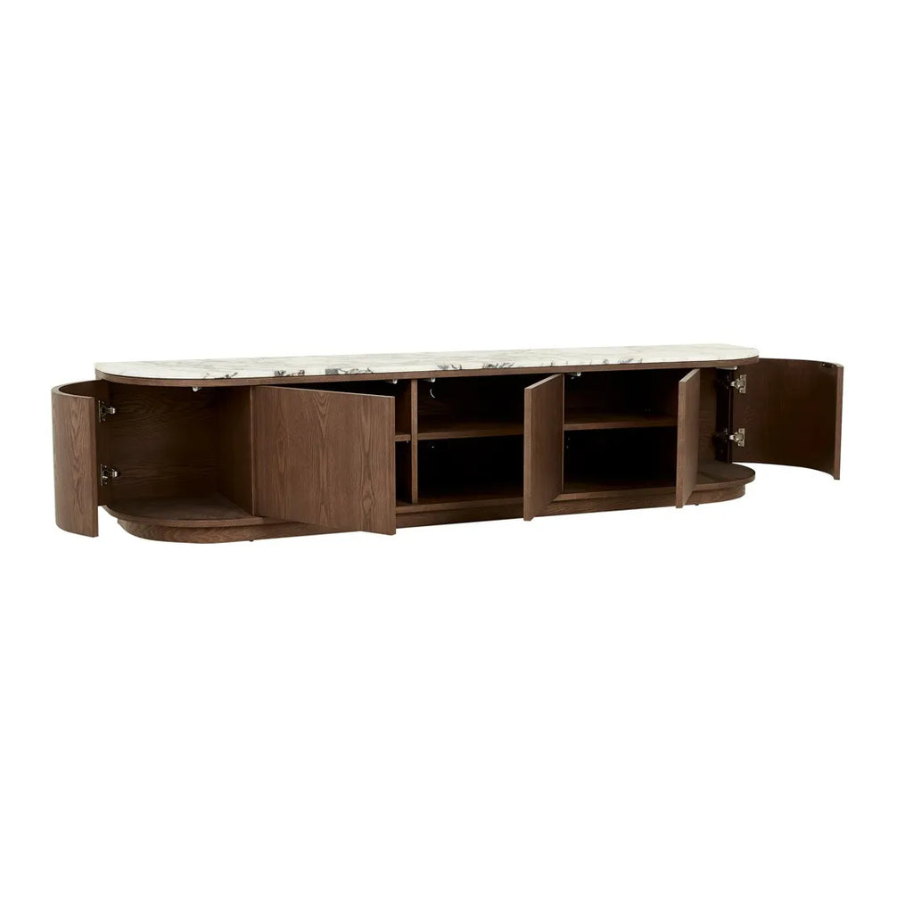 Oberon Crescent Marble Entertainment Unit Smoked Ash 1800mm