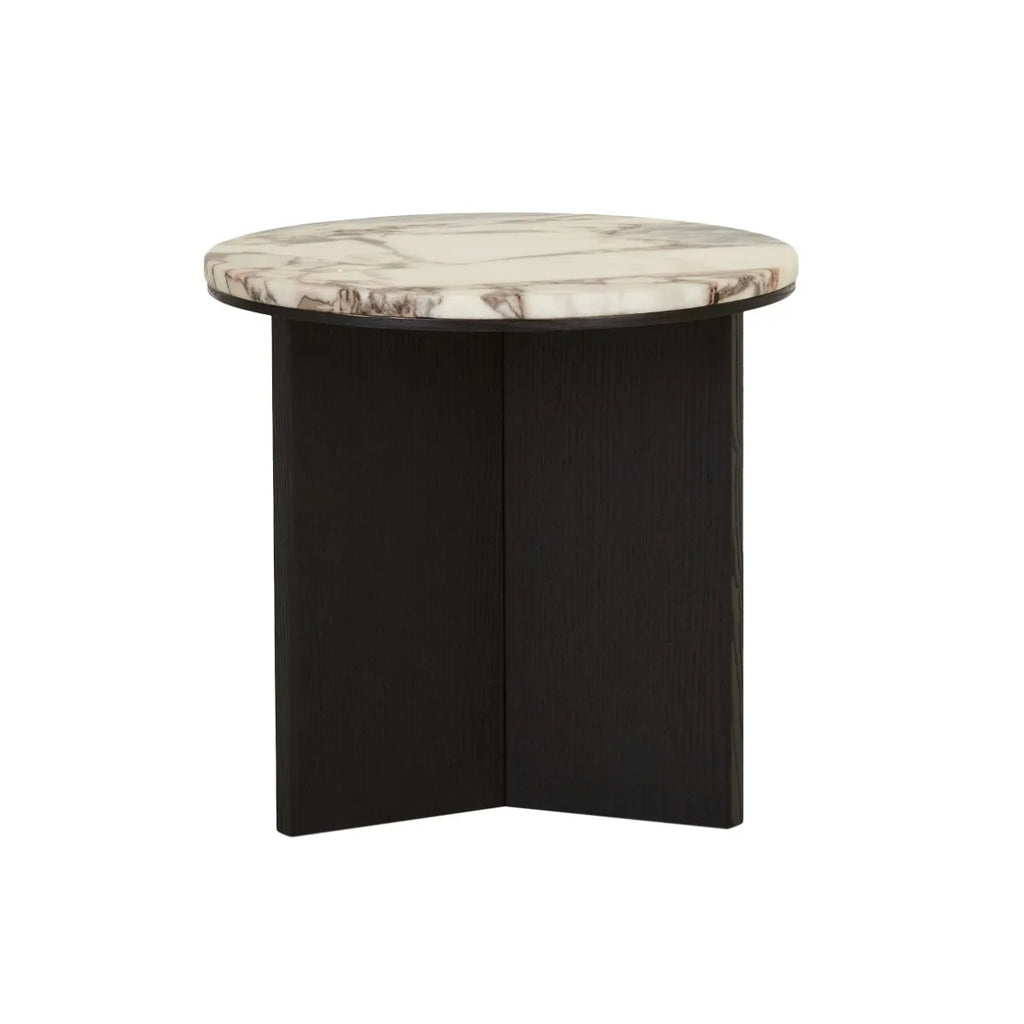 Elsie Round Side Table Ocean Marble/Black Oak
