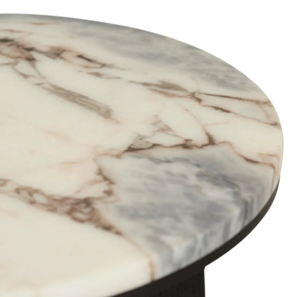 Elsie Round Side Table Ocean Marble/Black Oak