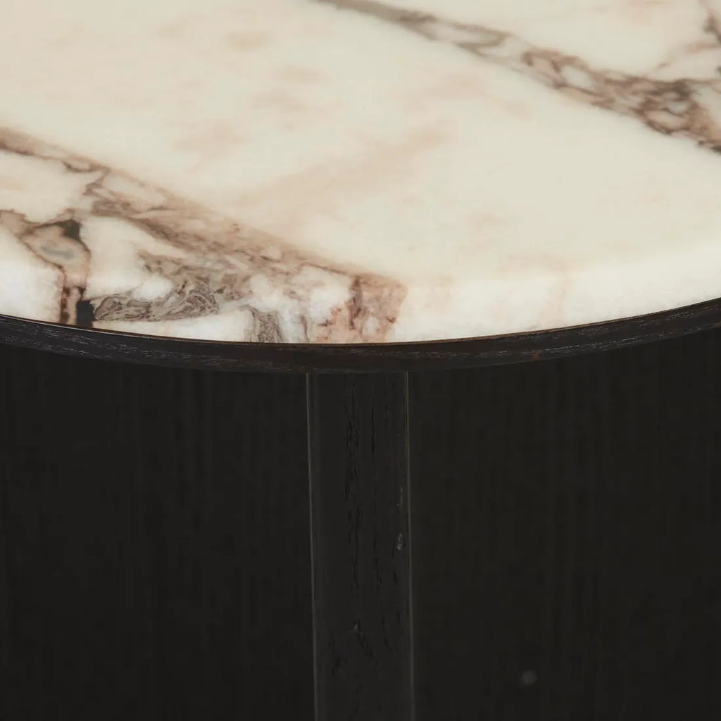 Elsie Round Side Table Ocean Marble/Black Oak