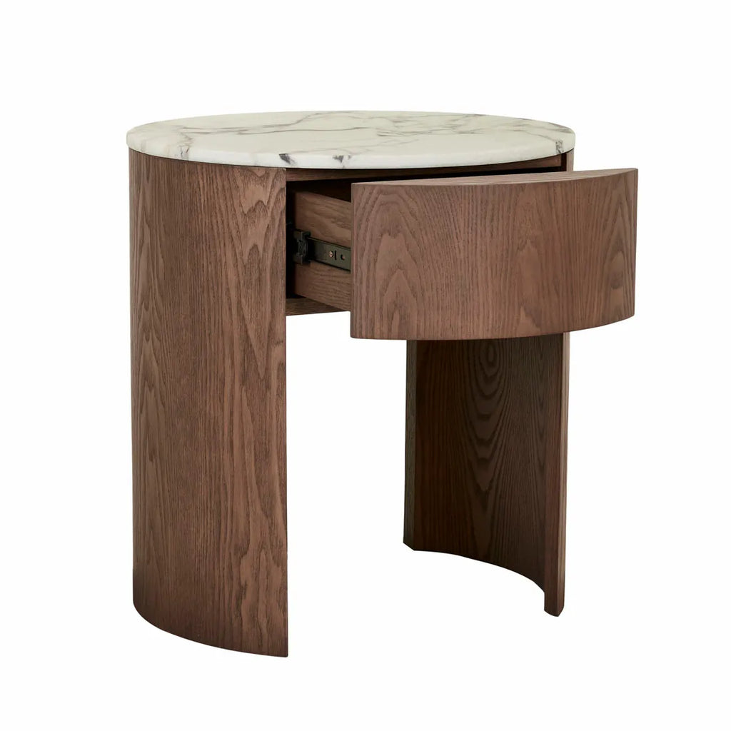 Oberon Crescent Marble Bedside Smoked Ash