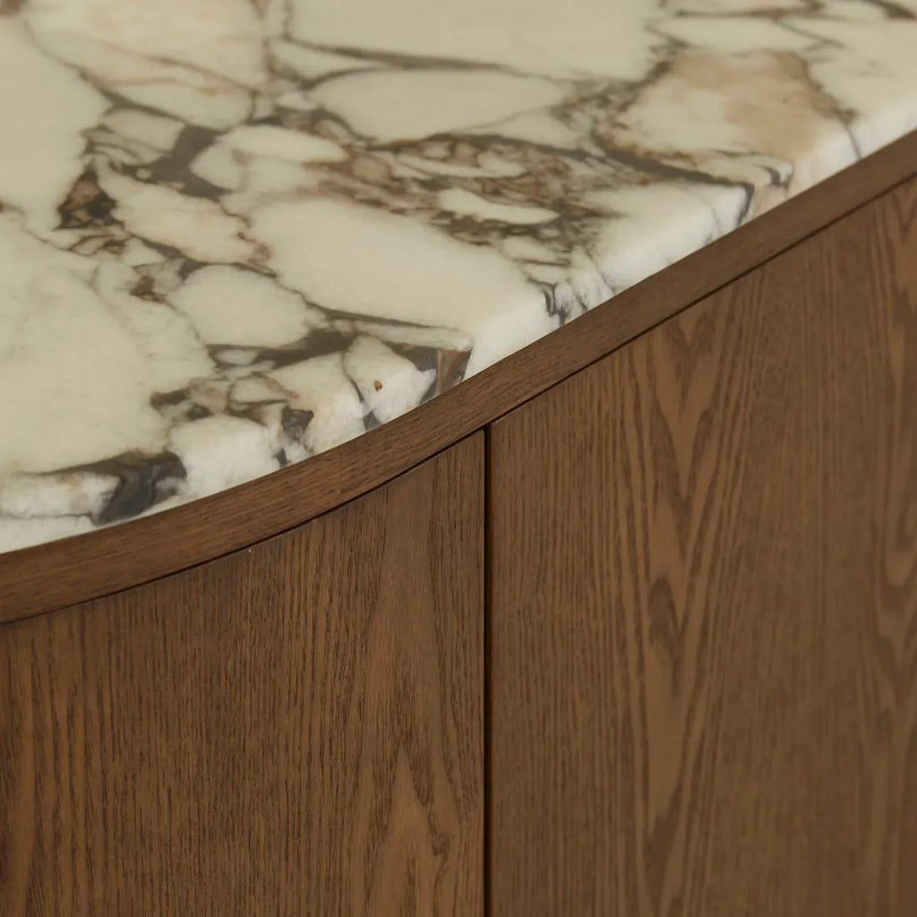 Oberon Crescent Marble Buffet Smoked Ash