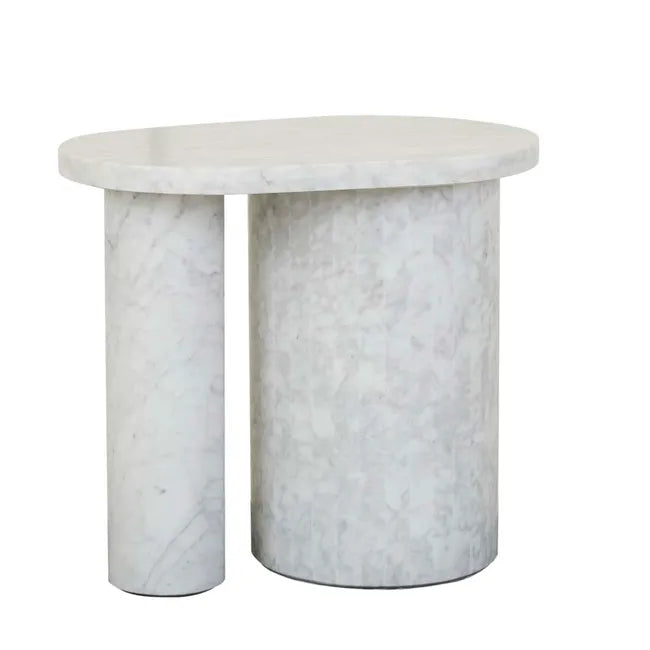 Atlas Pillar Side Table White Marble