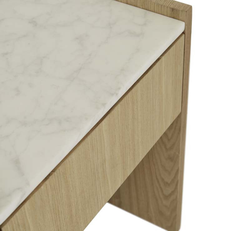 Elsie Narrow Bedside White Marble/Natural