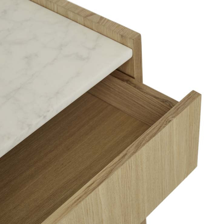 Elsie Narrow Bedside White Marble/Natural