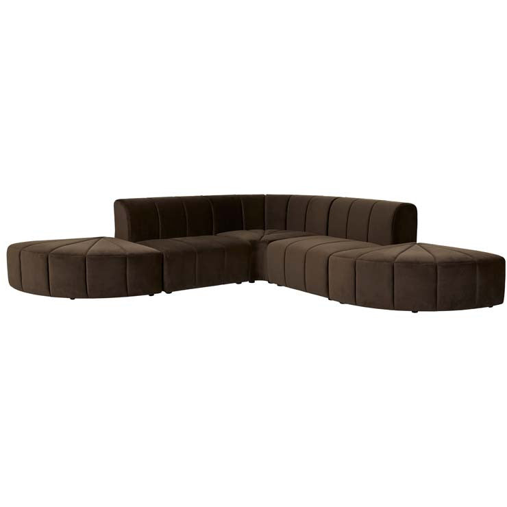 Juno Channel Round Corner Sofa Cocoa Velvet