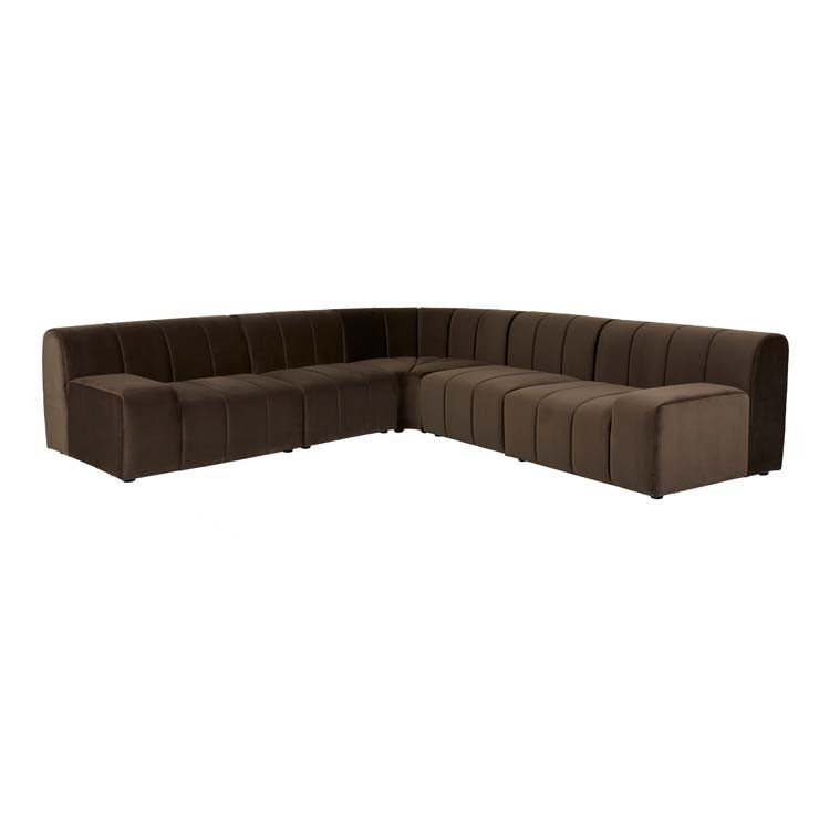 Juno Channel Round Corner Sofa Cocoa Velvet