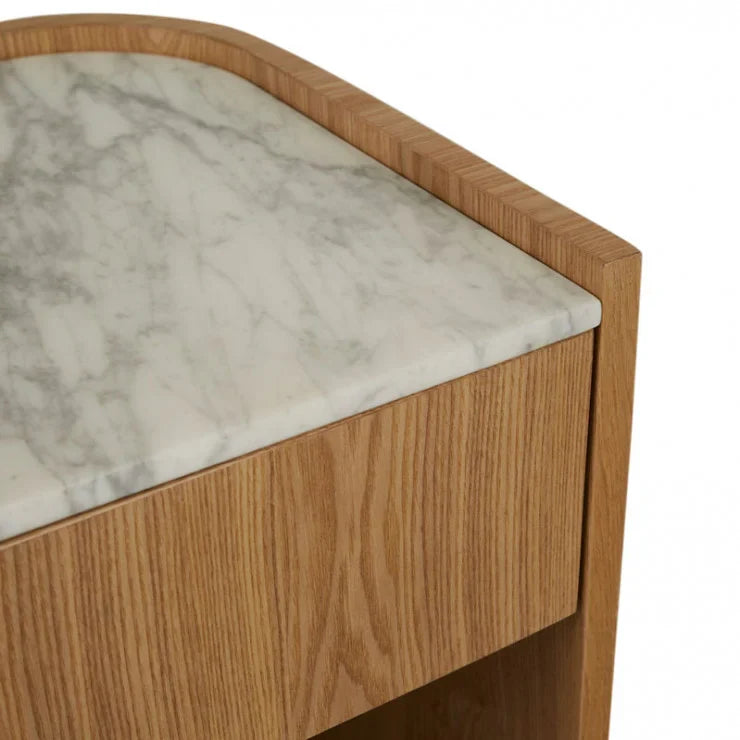 Elsie Large Bedside White Marble/Natural